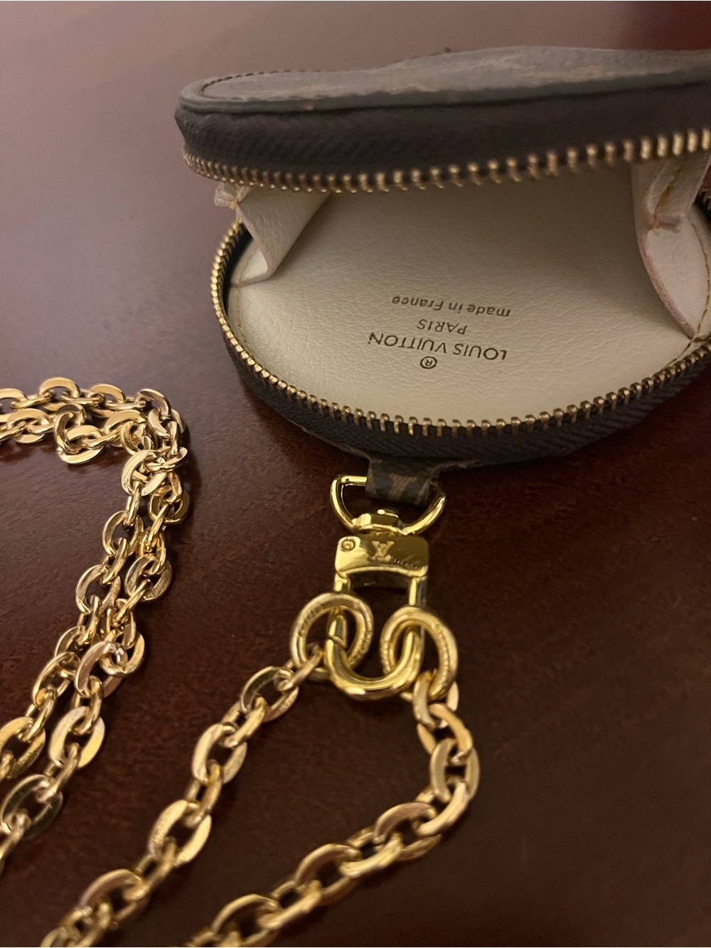 Louis Vuitton Monogram Brown and Gold Mini Coin Pouch With Chain